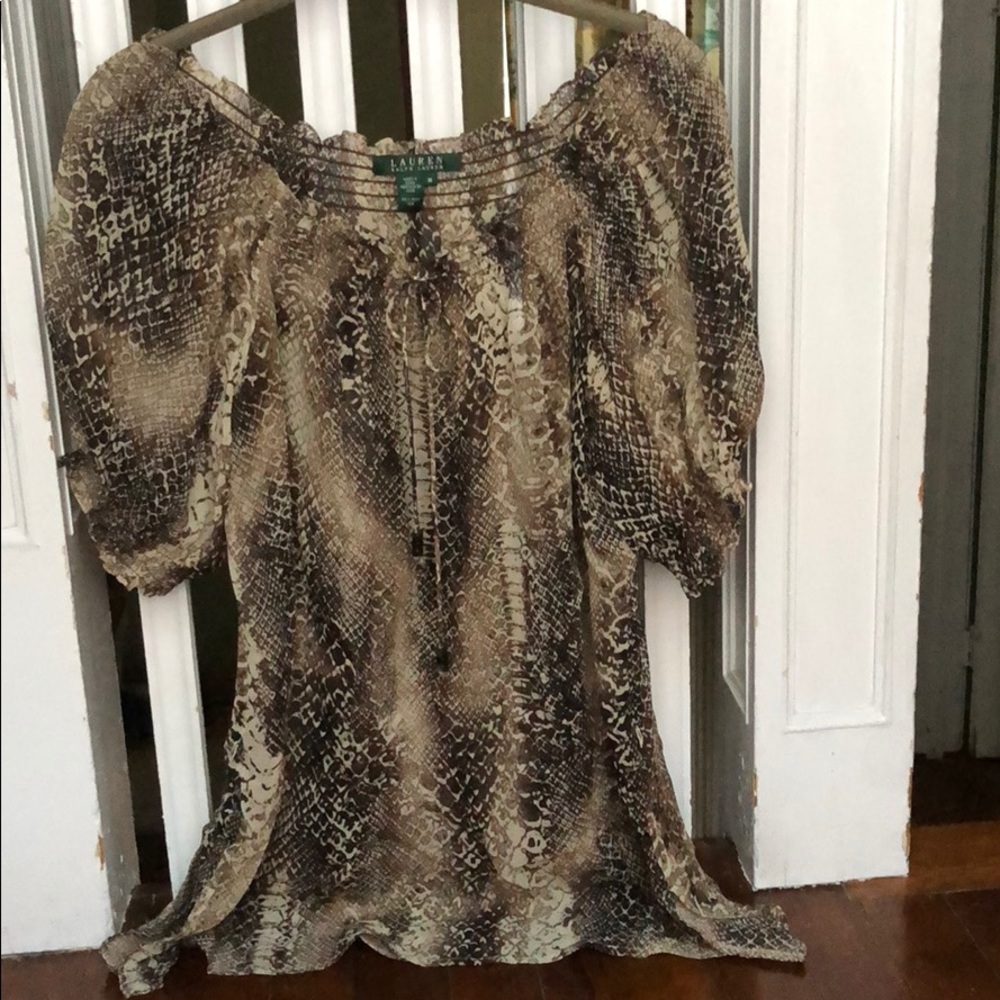 LAUREN by Ralph Lauren snake skin silk cover top